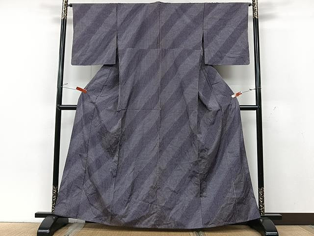 平和屋着物▽上質な紬 単衣 斜線間道 正絹 逸品 CAAU3846xi