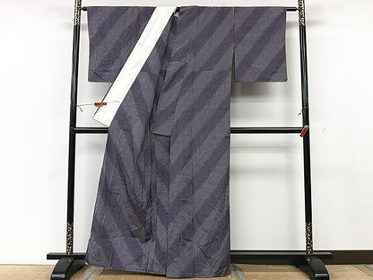 平和屋着物▽上質な紬 単衣 斜線間道 正絹 逸品 CAAU3846xi