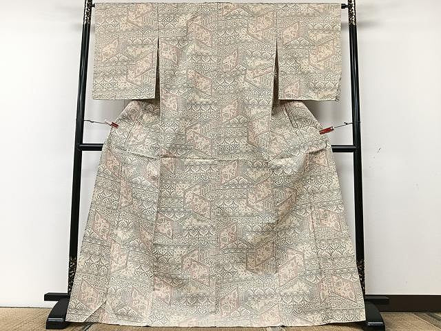 平和屋着物▽本塩沢 単衣 切嵌吉祥文 正絹 逸品 CAAU3847xi