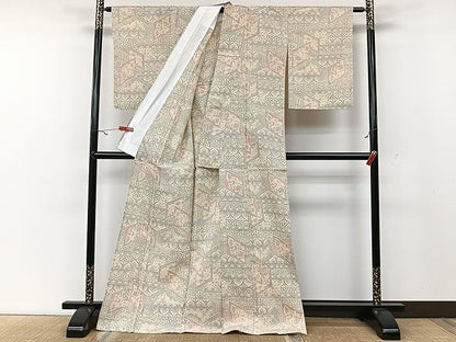 平和屋着物▽本塩沢 単衣 切嵌吉祥文 正絹 逸品 CAAU3847xi