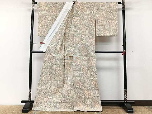 平和屋着物▽本塩沢 単衣 切嵌吉祥文 正絹 逸品 CAAU3847xi