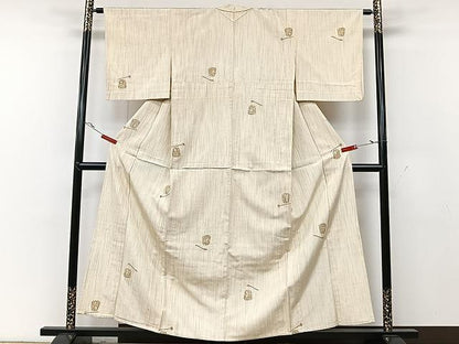 平和屋着物▽上質な紬　単衣　器物文　正絹　逸品　CAAU3849xi