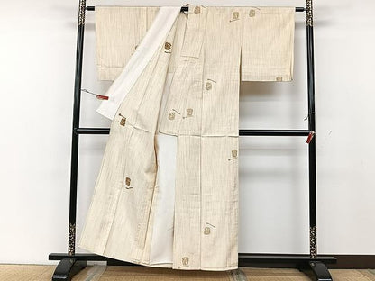 平和屋着物▽上質な紬　単衣　器物文　正絹　逸品　CAAU3849xi
