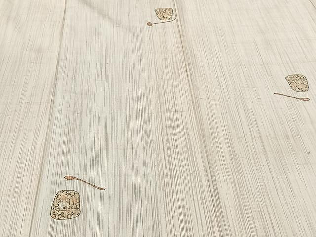 平和屋着物▽上質な紬　単衣　器物文　正絹　逸品　CAAU3849xi