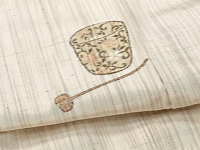 平和屋着物▽上質な紬　単衣　器物文　正絹　逸品　CAAU3849xi