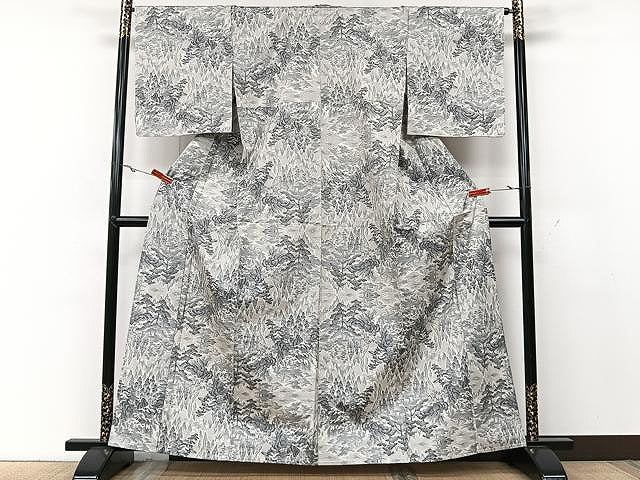 平和屋着物▽都喜ヱ門 本場大島紬 単衣 白大島 7マルキ 樹林文 総絣 藤絹織物謹製 正絹 逸品 CAAU3850xi