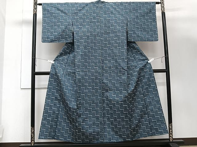 平和屋着物▽上質な紬 　単衣　 幾何学文　正絹　逸品　未使用　CAAU3851xi