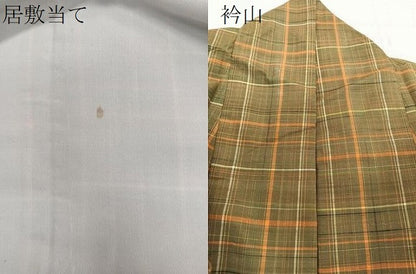 平和屋着物▽上質な紬 単衣 格子柄 正絹 逸品 CAAU3854xi