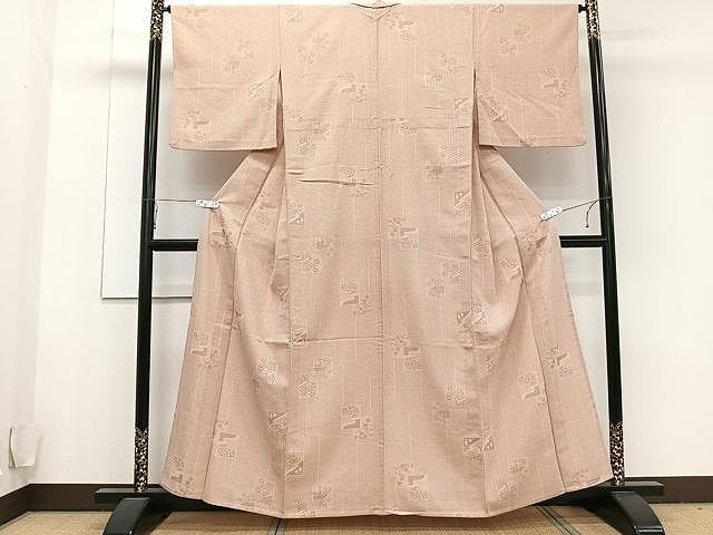 平和屋着物▽本塩沢 単衣 色紙吉祥文 正絹 逸品 CAAU3855xi