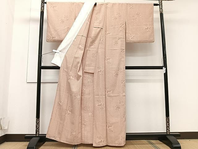 平和屋着物▽本塩沢 単衣 色紙吉祥文 正絹 逸品 CAAU3855xi
