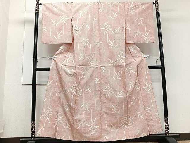 平和屋着物▽上質な紬 単衣 笹竹文 正絹 逸品 CAAU3856xi