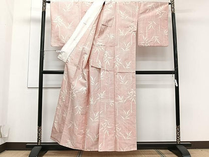 平和屋着物▽上質な紬 単衣 笹竹文 正絹 逸品 CAAU3856xi