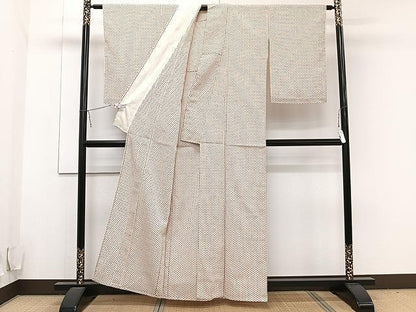 平和屋着物▽上質なお召 単衣 幾何学文 正絹 逸品 CAAU3857xi