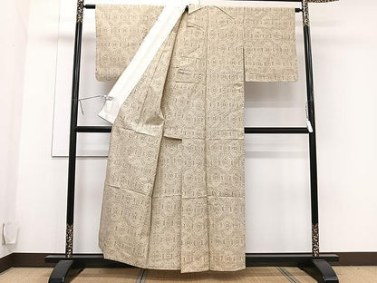 平和屋着物▽上質な紬　単衣　蜀江文　正絹　逸品　CAAU3858xi