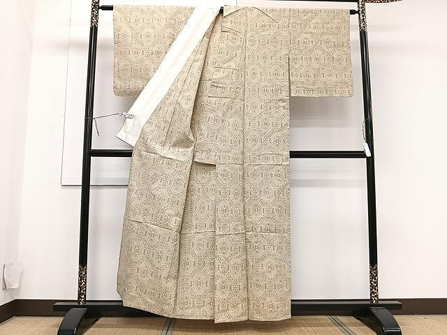 平和屋着物▽上質な紬　単衣　蜀江文　正絹　逸品　CAAU3858xi