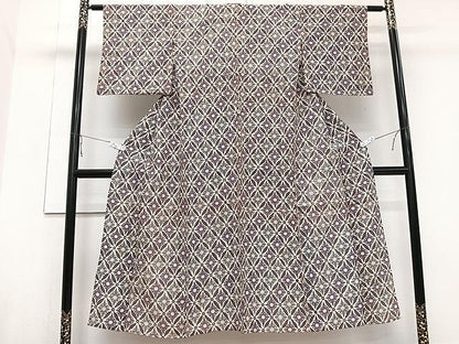 平和屋着物▽上質な小紋 単衣 型染め 七宝花文 正絹 逸品 CAAU3859xi