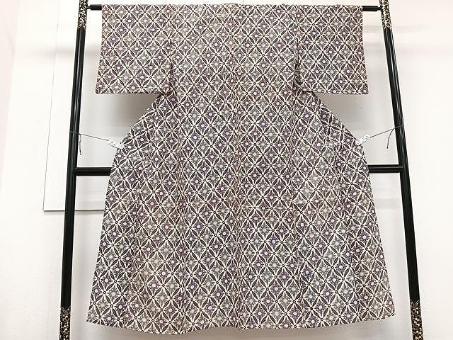 平和屋着物▽上質な小紋 単衣 型染め 七宝花文 正絹 逸品 CAAU3859xi