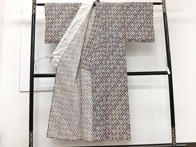平和屋着物▽上質な小紋 単衣 型染め 七宝花文 正絹 逸品 CAAU3859xi