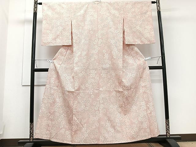 平和屋着物▽本塩沢　単衣　枝菊文　正絹　逸品　CAAU3861xi