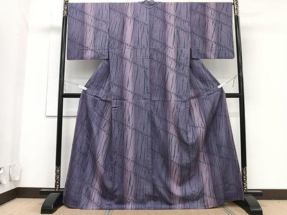 平和屋着物▽上質な紬　単衣　杢目絞り　縞　やまと誂製　正絹　逸品　CAAU3862xi