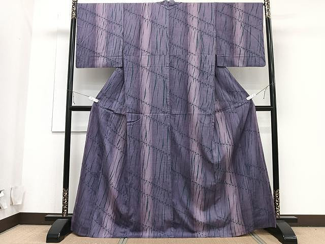 平和屋着物▽上質な紬　単衣　杢目絞り　縞　やまと誂製　正絹　逸品　CAAU3862xi