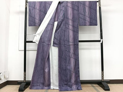平和屋着物▽上質な紬　単衣　杢目絞り　縞　やまと誂製　正絹　逸品　CAAU3862xi