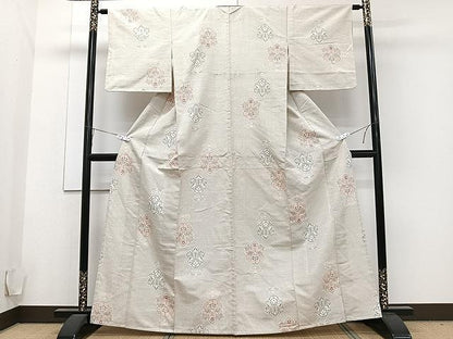 平和屋着物▽上質な紬 単衣 舞花文 正絹 逸品 CAAU3865xi