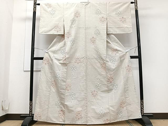 平和屋着物▽上質な紬 単衣 舞花文 正絹 逸品 CAAU3865xi