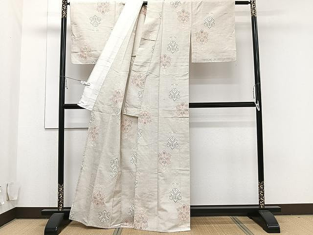 平和屋着物▽上質な紬 単衣 舞花文 正絹 逸品 CAAU3865xi