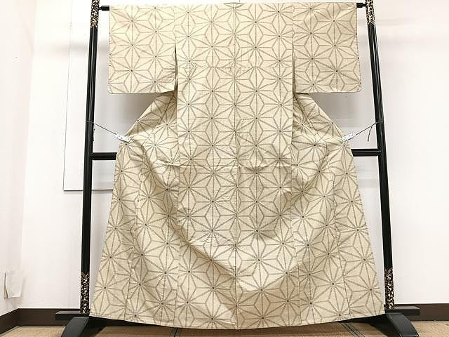 平和屋着物▽上質な紬　単衣　草の葉文　正絹　逸品　CAAU3866xi 平和屋着物▽上質な紬 単衣 草の葉文 正絹 逸品 CAAU3866xi
