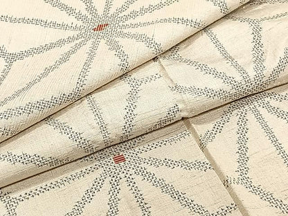平和屋着物▽上質な紬 単衣 草の葉文 正絹 逸品 CAAU3866xi