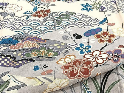 平和屋着物▽訪問着　単衣　草花吉祥文　金彩　正絹　逸品　CAAU3868xi