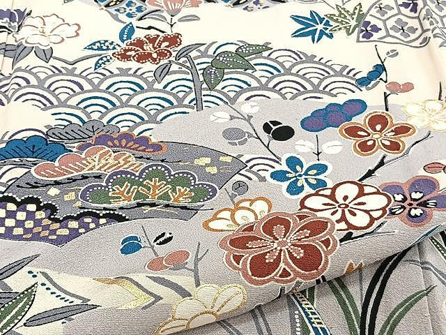 平和屋着物▽訪問着　単衣　草花吉祥文　金彩　正絹　逸品　CAAU3868xi