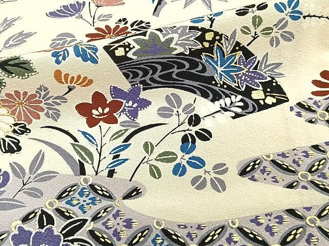 平和屋着物▽訪問着　単衣　草花吉祥文　金彩　正絹　逸品　CAAU3868xi