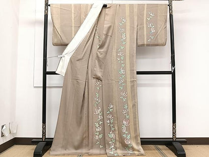 平和屋着物▽訪問着 単衣 手描き 枝乱菊 正絹 逸品 CAAU3871xi