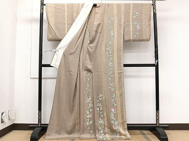 平和屋着物▽訪問着 単衣 手描き 枝乱菊 正絹 逸品 CAAU3871xi