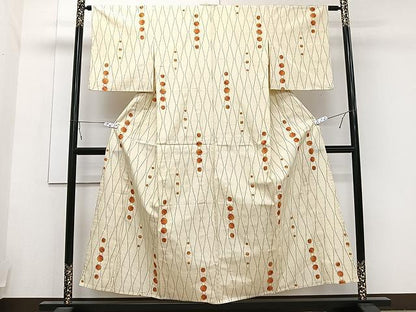 平和屋着物▽上質な紬　単衣　立涌丸文　正絹　逸品　CAAU3873xi
