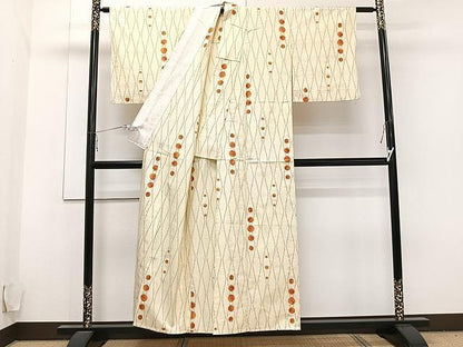 平和屋着物▽上質な紬　単衣　立涌丸文　正絹　逸品　CAAU3873xi