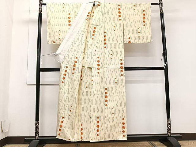 平和屋着物▽上質な紬　単衣　立涌丸文　正絹　逸品　CAAU3873xi
