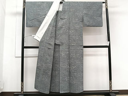 平和屋着物▽上質な紬 単衣 風景文 正絹 逸品 CAAU3874xi