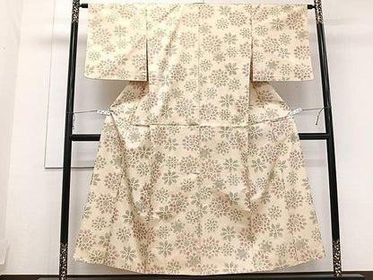平和屋着物▽上質な紬 単衣 舞花文 正絹 逸品 CAAU3875xi
