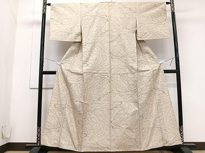 平和屋着物▽上質な紬 単衣 枝蕾 正絹 逸品 CAAU3876xi