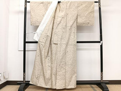 平和屋着物▽上質な紬 単衣 枝蕾 正絹 逸品 CAAU3876xi