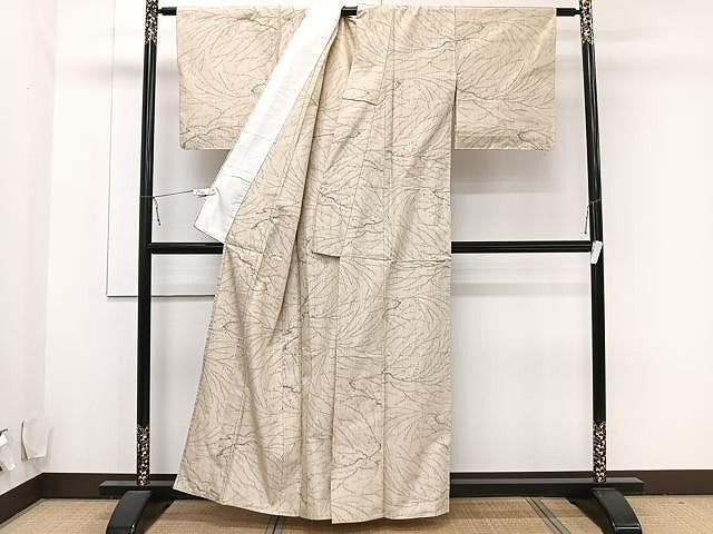 平和屋着物▽上質な紬 単衣 枝蕾 正絹 逸品 CAAU3876xi