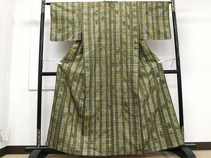 平和屋着物▽上質な紬 単衣 格子柄 正絹 逸品 CAAU3877xi