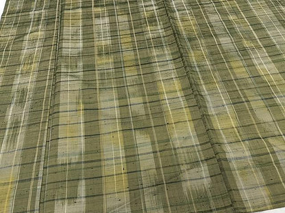 平和屋着物▽上質な紬 単衣 格子柄 正絹 逸品 CAAU3877xi