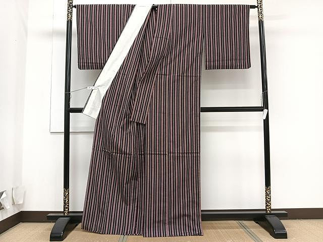 平和屋着物▽小紋 単衣 縞 CAAU3878xi