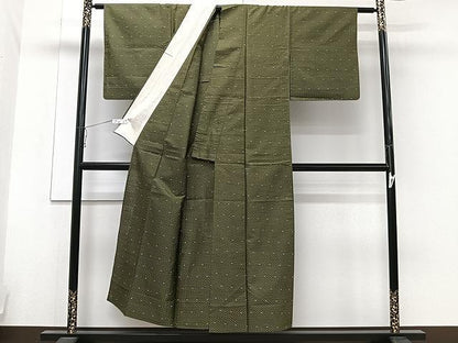 平和屋着物▽上質な紬 単衣 幾何学文 正絹 逸品 CAAU3879xi