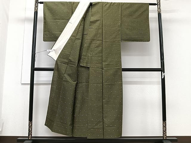 平和屋着物▽上質な紬 単衣 幾何学文 正絹 逸品 CAAU3879xi