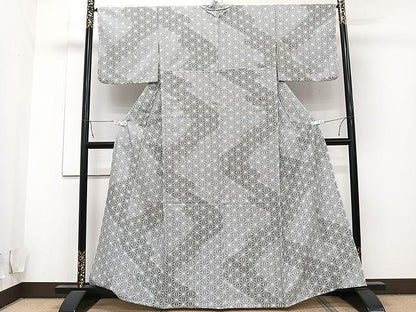 平和屋着物▽小紋 単衣 麻の葉文様 洗える着物 CAAU3883xi
